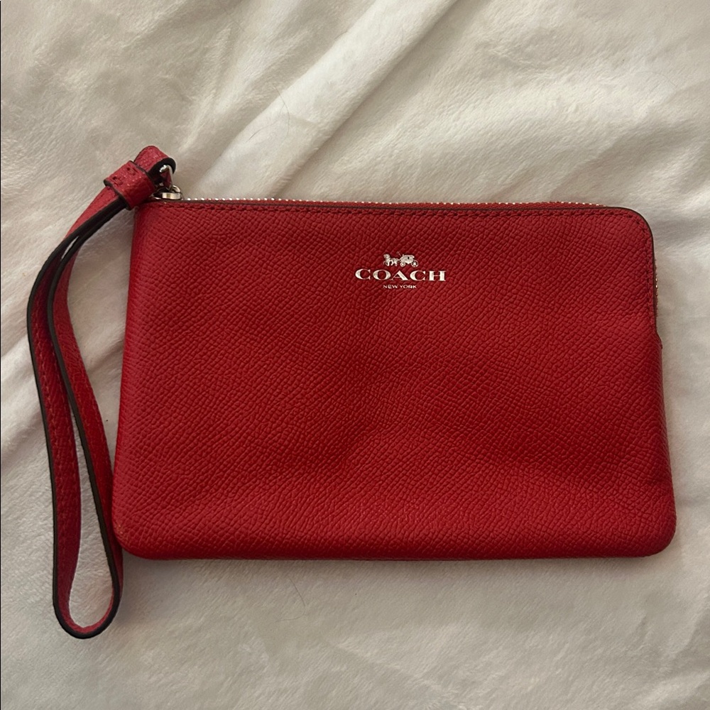 Coach Red Leather Zip Wristlet with Wrist Strap